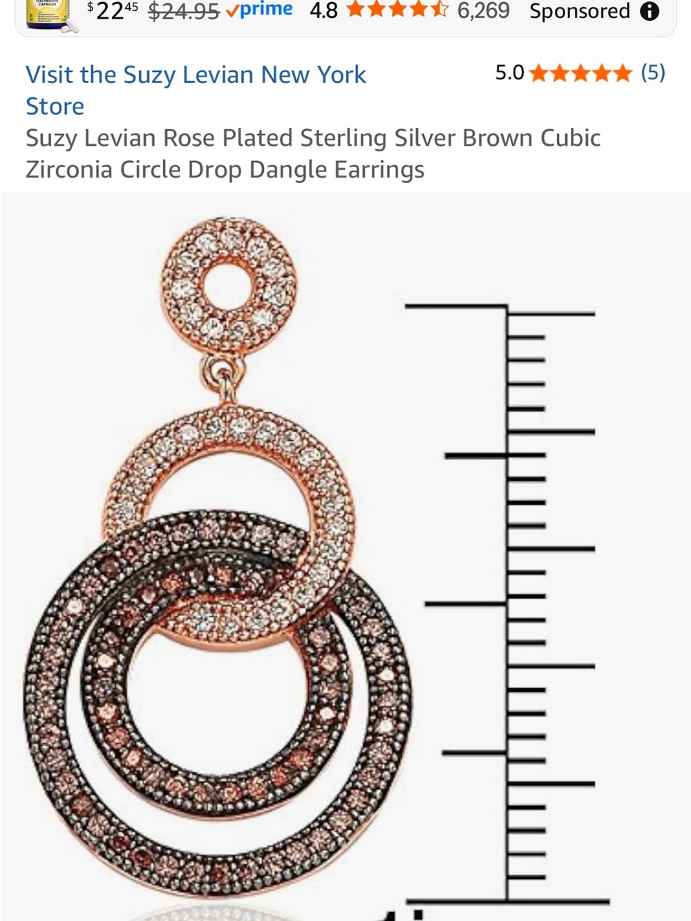 Suzy Levian 14K Rose Gold Silver Plated Circle Drop Earring - Picture 4 of 6